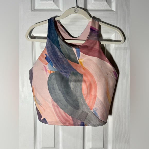 Athleta Conscious Crop Sport Bra Cup 1X D-DD Orchid Pink Watercolor Print - Picture 5 of 9